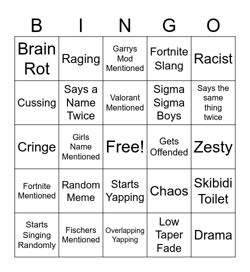 The Boys Discord Bingo Card
