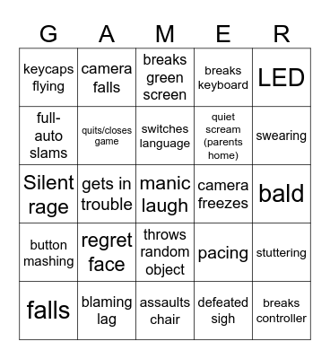 GAMER RAGE BINGO Card