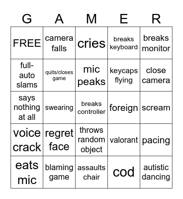 GAMER RAGE BINGO Card