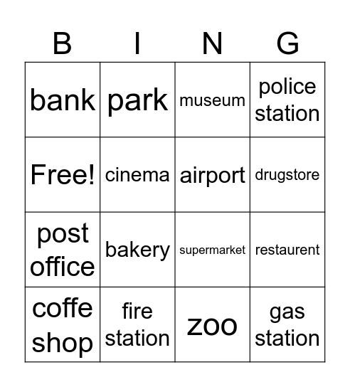 BINGO PLACES Bingo Card