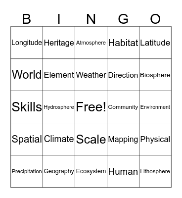 Geography Bingo Card