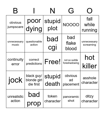 Bad Movie BINGO (scary movie ed.) Bingo Card