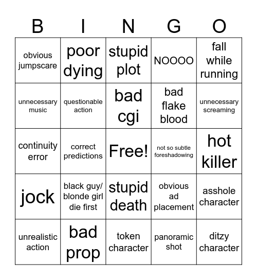 Bad Movie BINGO (scary movie ed.) Bingo Card