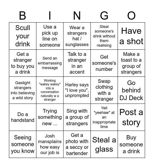 Harley's Going Away / Christmas Bingo Card