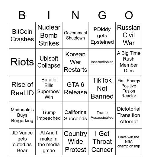 2025 Bingo Card