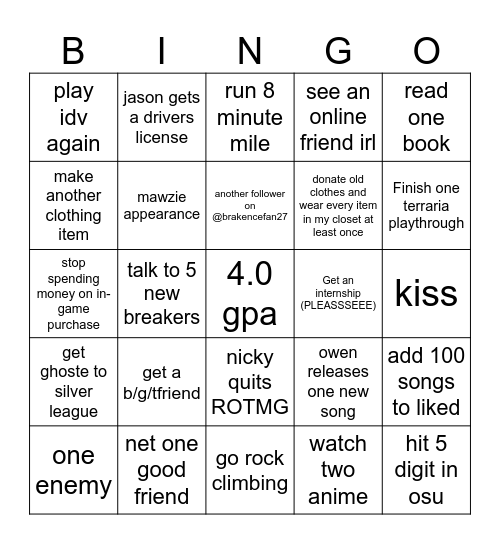 Anne's 2025 Bingo Card