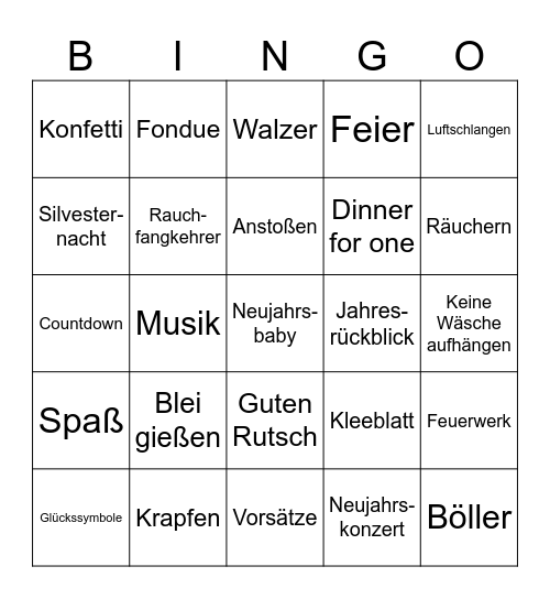 Silvester Bingo Card