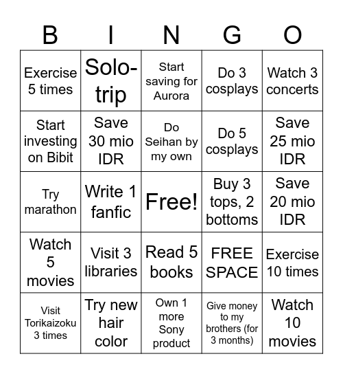 My 2025 Goals Bingo Card