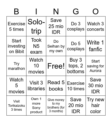 My 2025 Goals Bingo Card