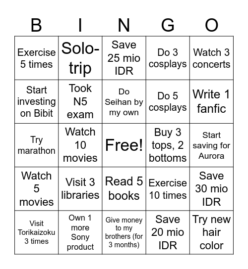 My 2025 Goals Bingo Card