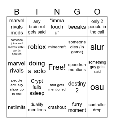 Group chat bingo Card