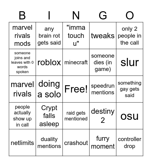 Group chat bingo Card