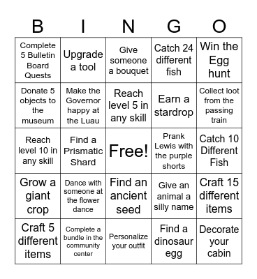 Stardew Bingo Card