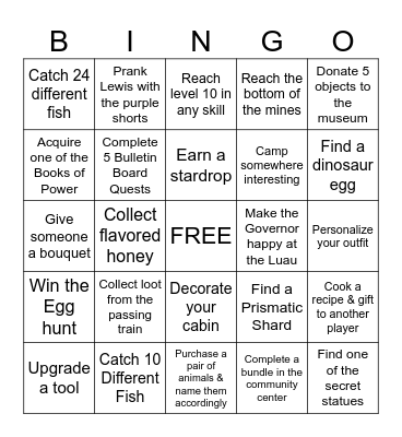Stardew Bingo Card