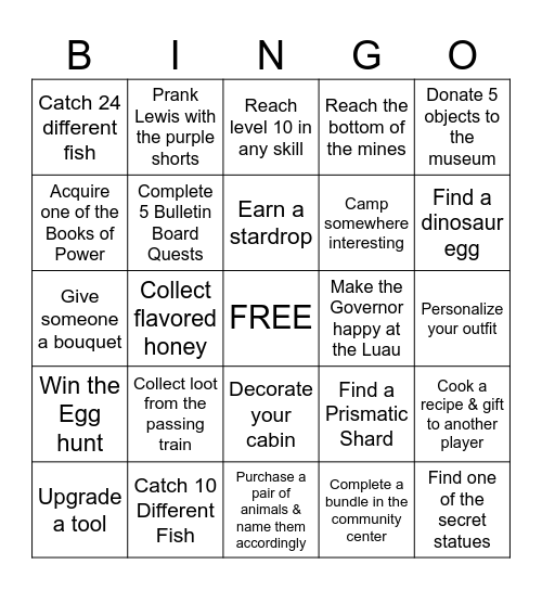 Stardew Bingo Card