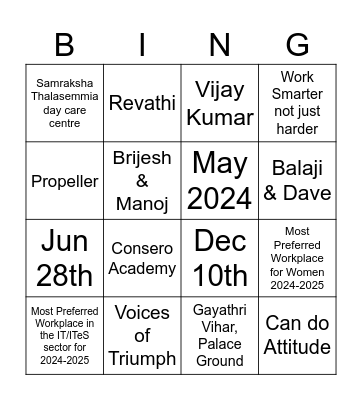 Consero Bingo Card