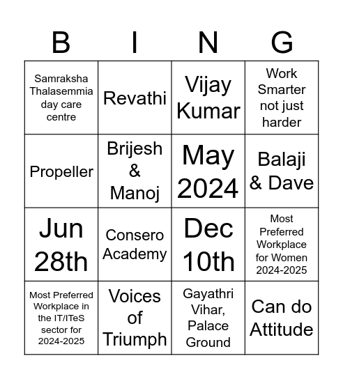 Consero Bingo Card