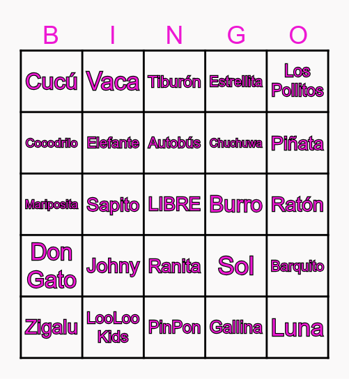 LooLoo Kids Bingo Card