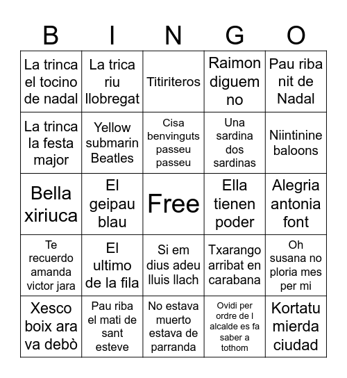 Quinto de Nadal Bingo Card