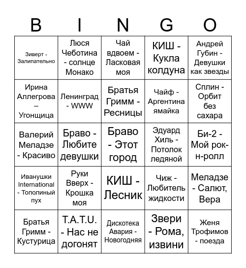 Музыкальное лото Bingo Card