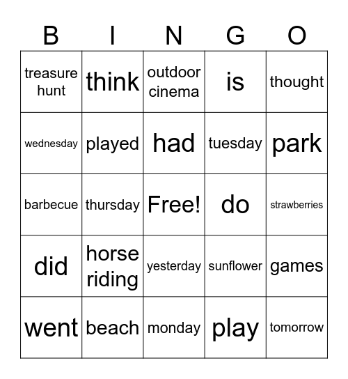 Vocabulary Bingo Card