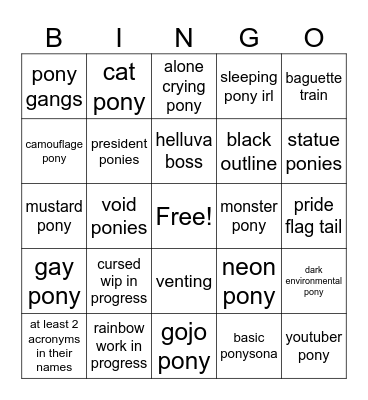 Ponytown Bingo Card