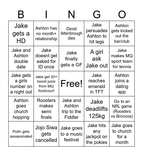 2025 Bingo Card (JAKE'S) Bingo Card