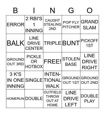 BASEBALL BINGO Card