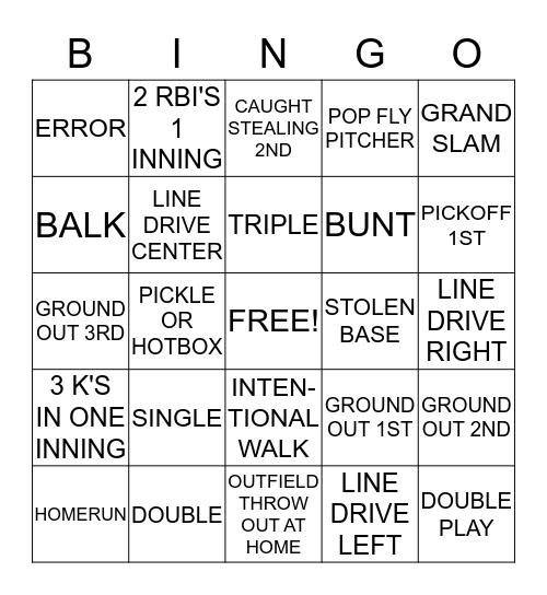 BASEBALL BINGO Card