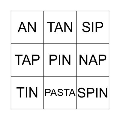 S, A, T, I, P, N Sounds Bingo Card