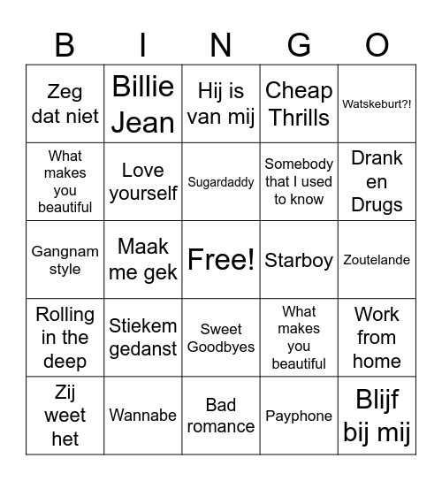 Muziekbingo Oud&Nieuw 2024/2025 Bingo Card
