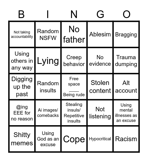 Problematic Bingo Card