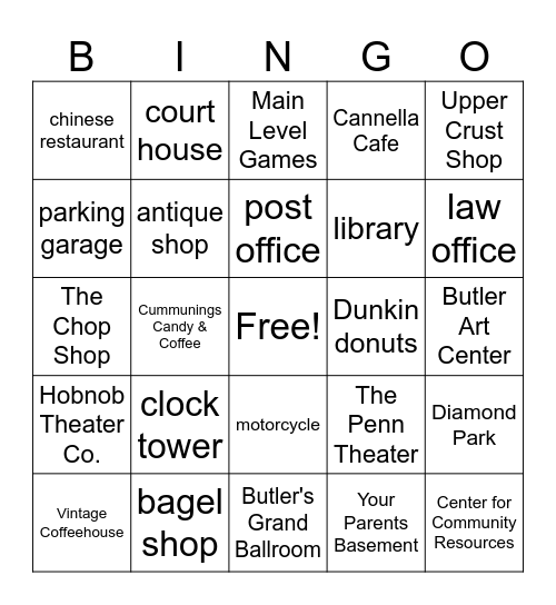 Butler Bingo Card