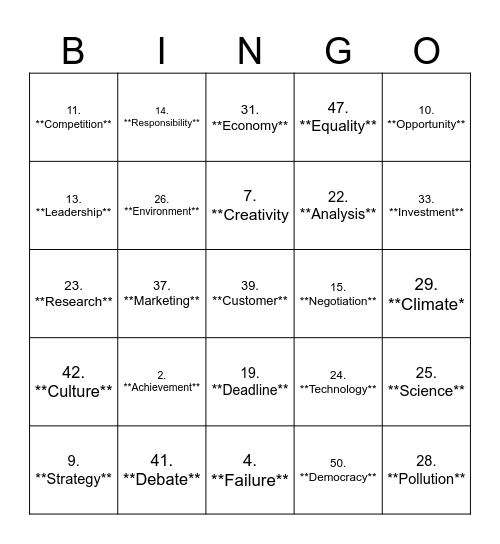 Untitled Bingo Card