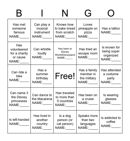 MINGLE BINGO Card