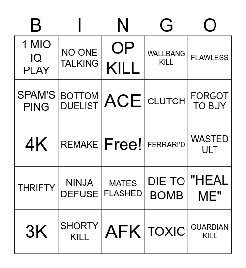 VALO BINGO Card