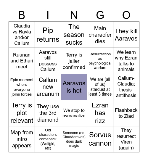 TDP season 7 Bingo Card