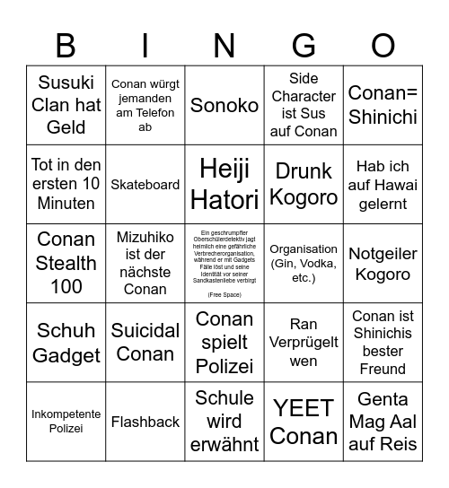 Conan Film Bingo Card