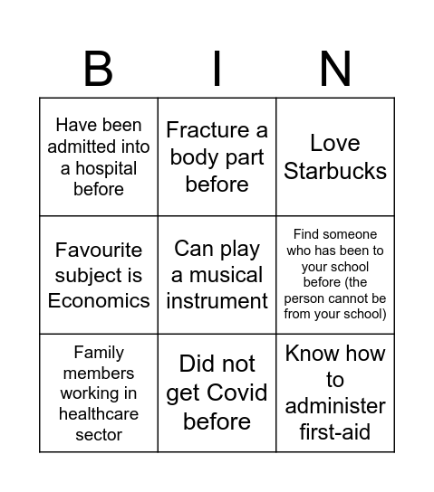 Med in Youth Bingo Card