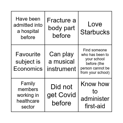 Med in Youth Bingo Card