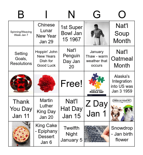 January Bingo Fun Bingo Card