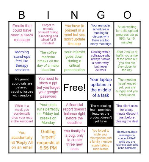 Stress Management Bingo Card