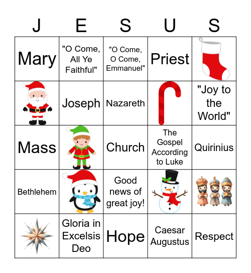 Catholic Advent & Christmas Bingo Card