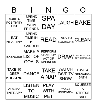 Coping Skills Bingo Card