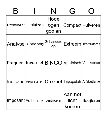 Woordenschat H1 t/m 3 3H Bingo Card