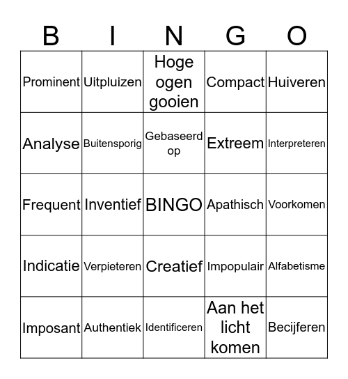 Woordenschat H1 t/m 3 3H Bingo Card