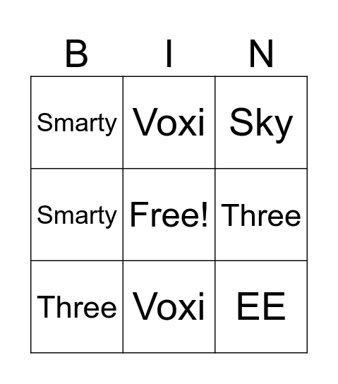 Network Bingo Card