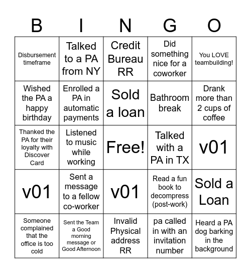 Workplace Bingo Card