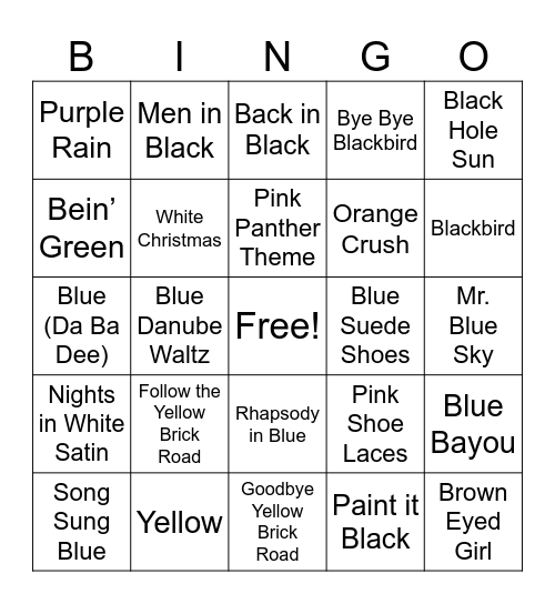 A Rainbow of Music Bingo Card