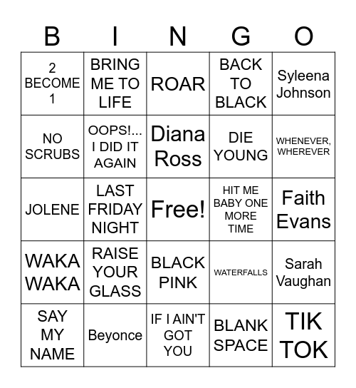 FEMALE SINGERS Bingo Card